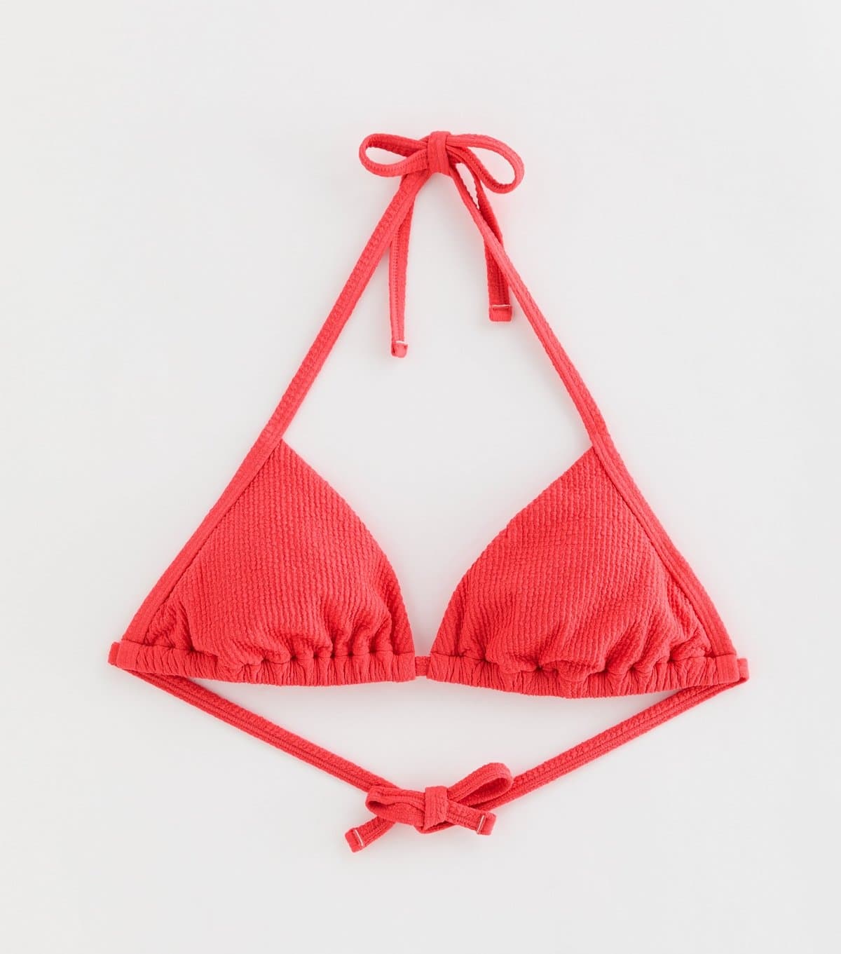 New Look Women's Coral Crinkle Triangle Bikini Top New Look