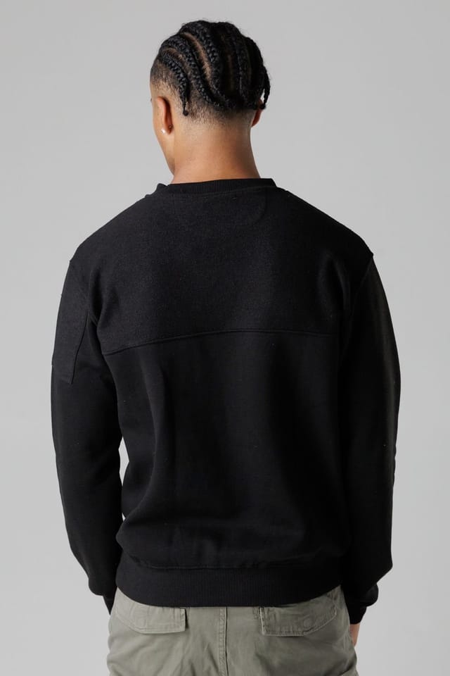 Firetrap Firetrap Men's Regular Fit Cotton Rich Crew Neck Sweatshirt with Sleeve Pocket in Black - 2