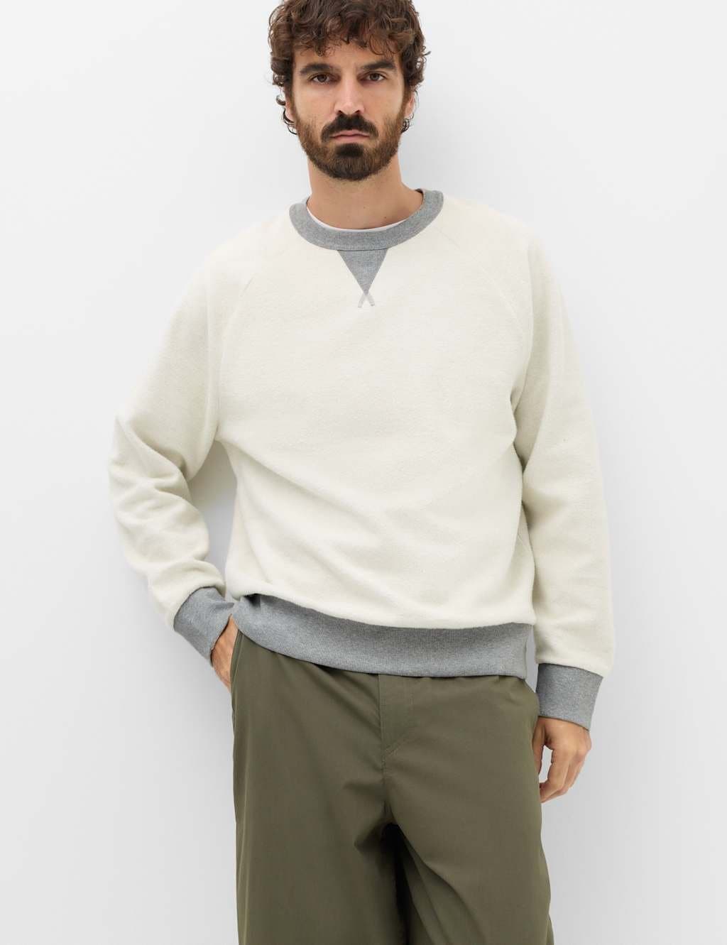 Marks & Spencer M&S Cotton Rich Crew Neck Sweatshirt Grey Marl