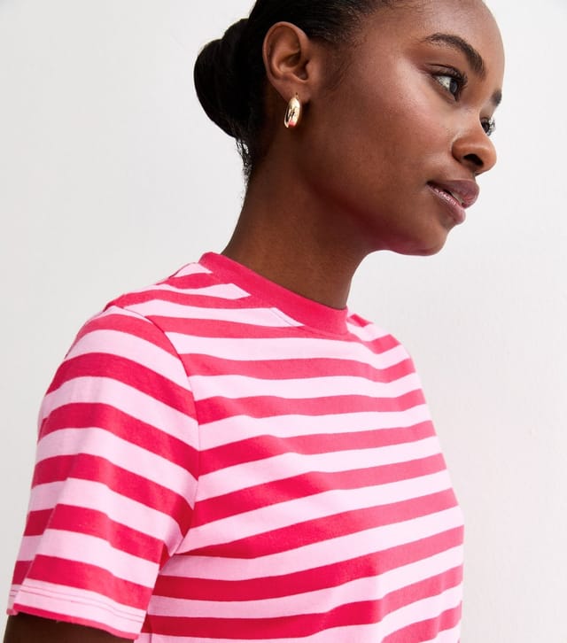 New Look Women's Pink Cotton Striped T-Shirt New Look - 2