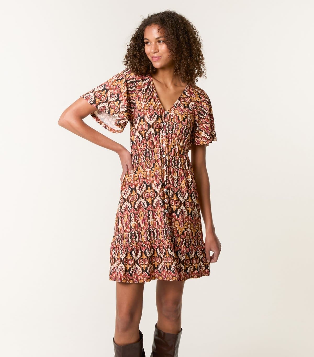 Blue Vanilla Women's Black Pattern Print Button Through Mini Dress Blue Vanilla New Look