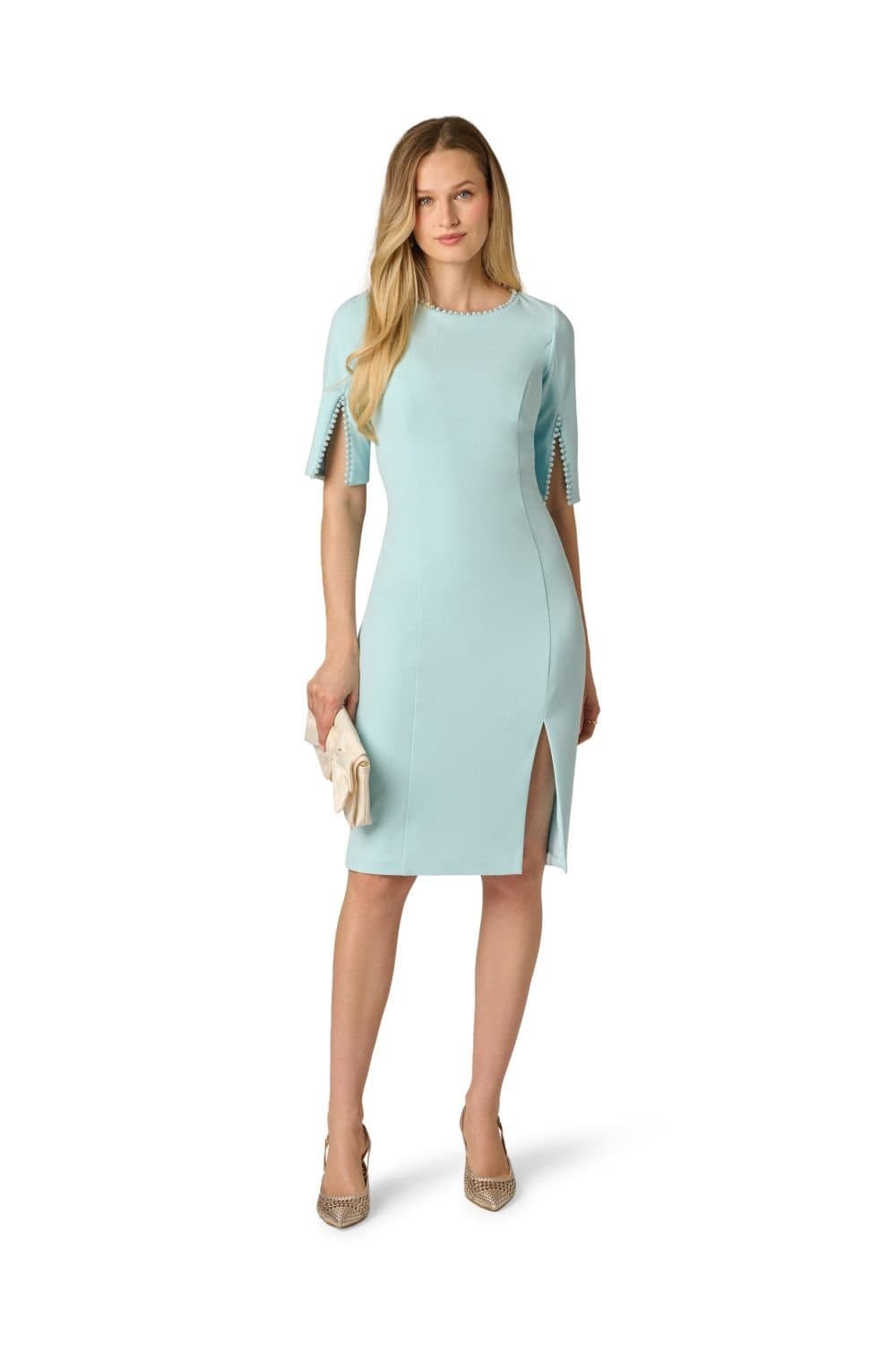 Adrianna Papell Adrianna Papell Women's Split Sleeve Midi Crepe Dress in Blue