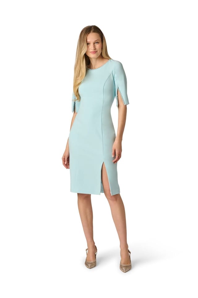 Adrianna Papell Adrianna Papell Women's Split Sleeve Midi Crepe Dress in Blue - 2