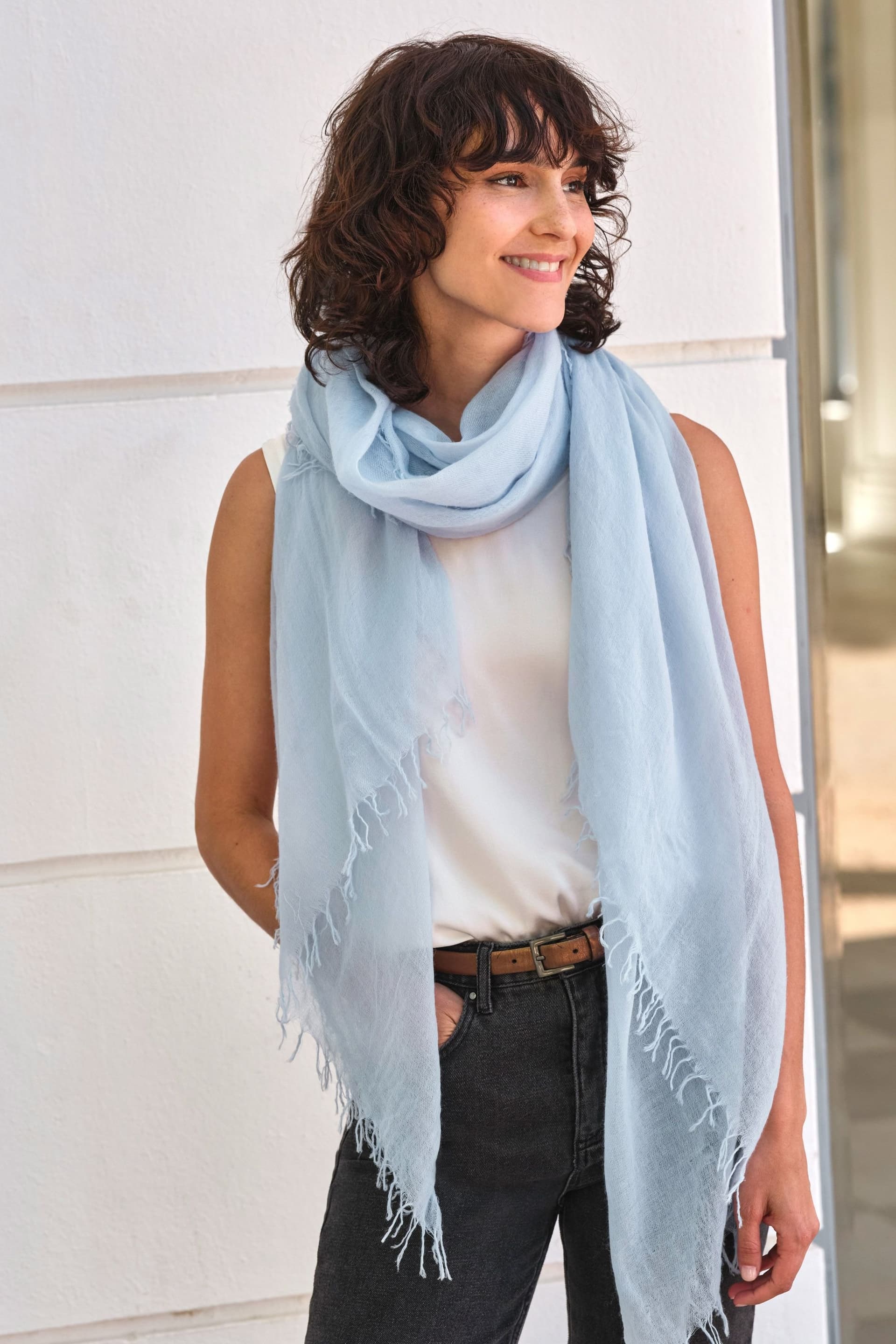 Pure Collection Pure Collection Pale Blue Ultra Fine Cashmere Scarf