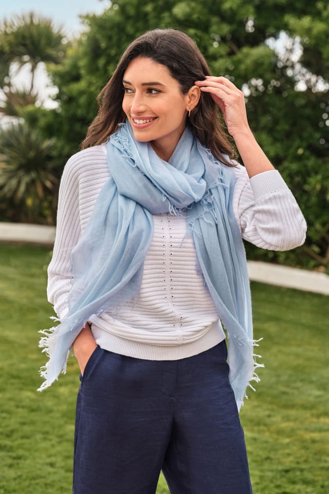 Pure Collection Pure Collection Women's Ultra Fine Cashmere Scarf in Pale Blue - 2