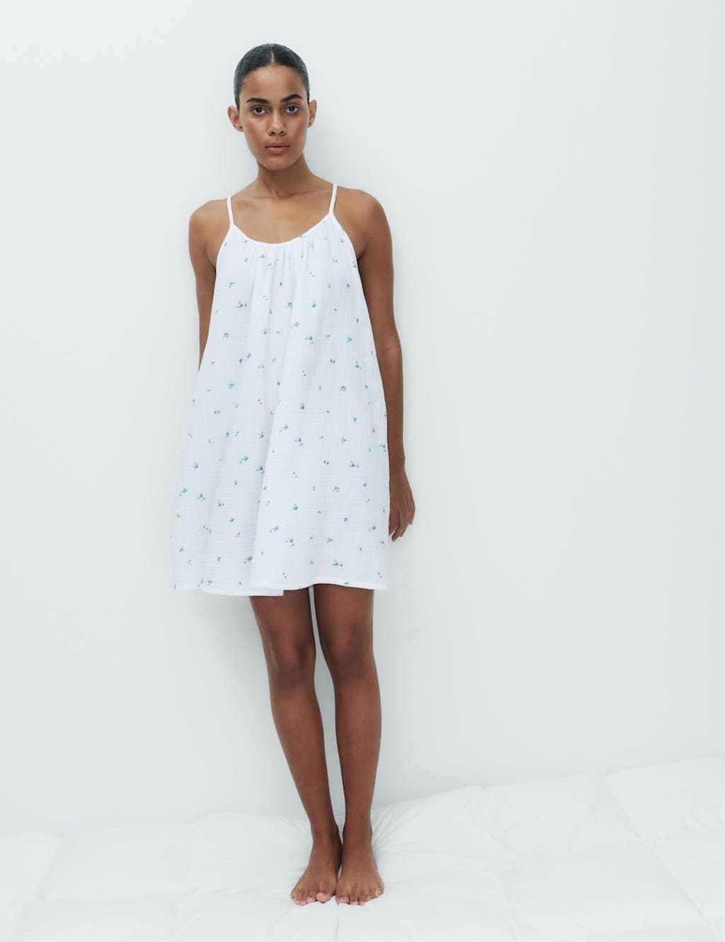 Marks & Spencer M&S Muslin Printed Short Chemise White Mix