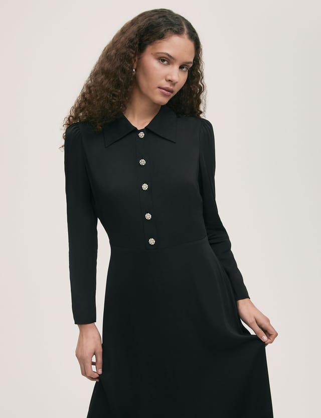 Finery London Finery London Women's Petite Lucia Crepe Collared Midi Dress in Black - 2