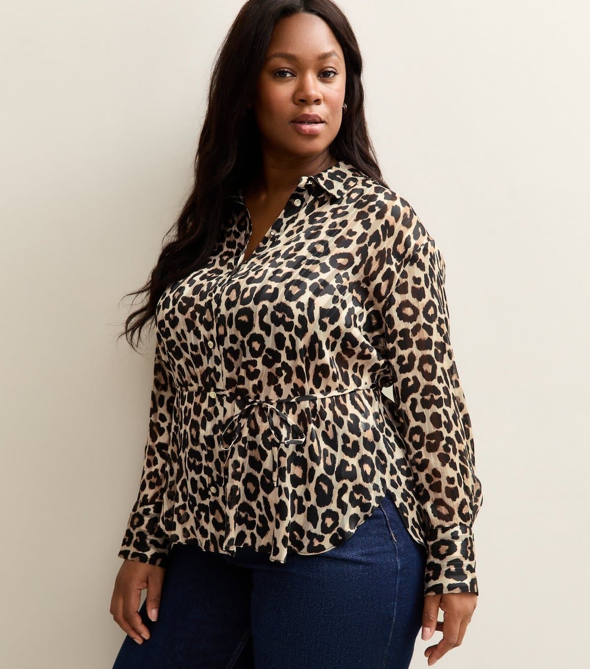 New Look Women's Plus Size Brown Animal Print Belted Shirt Curves New Look
