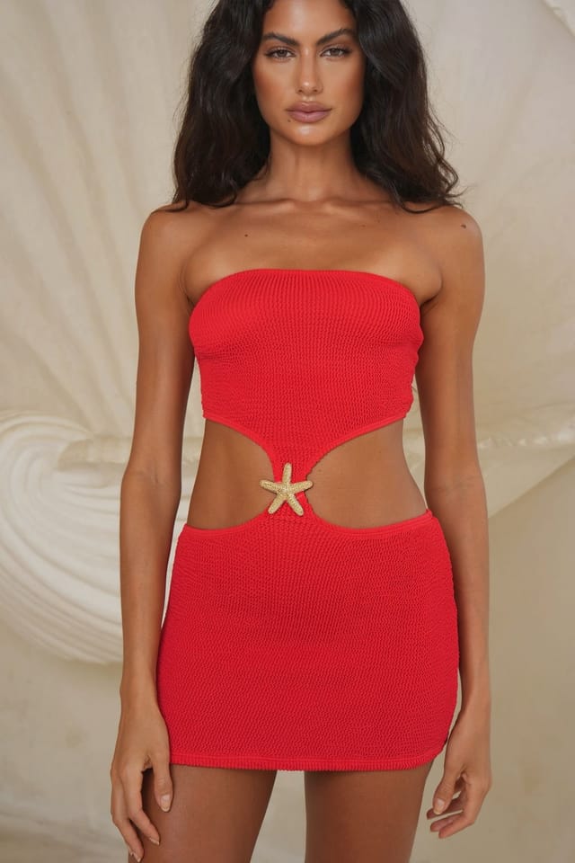 Moda Minx Moda Minx Women's Faros Scrunch Mini Dress in Red - 2
