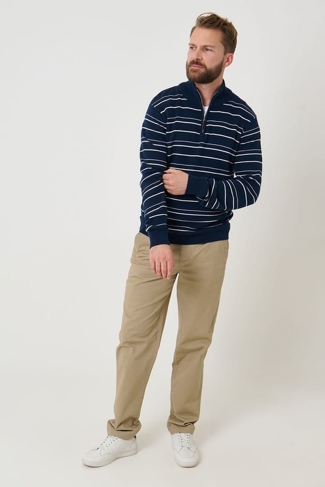 Saltwell Saltwell Men's Stripe Quarter Zip Jumper in Dark Navy - 3