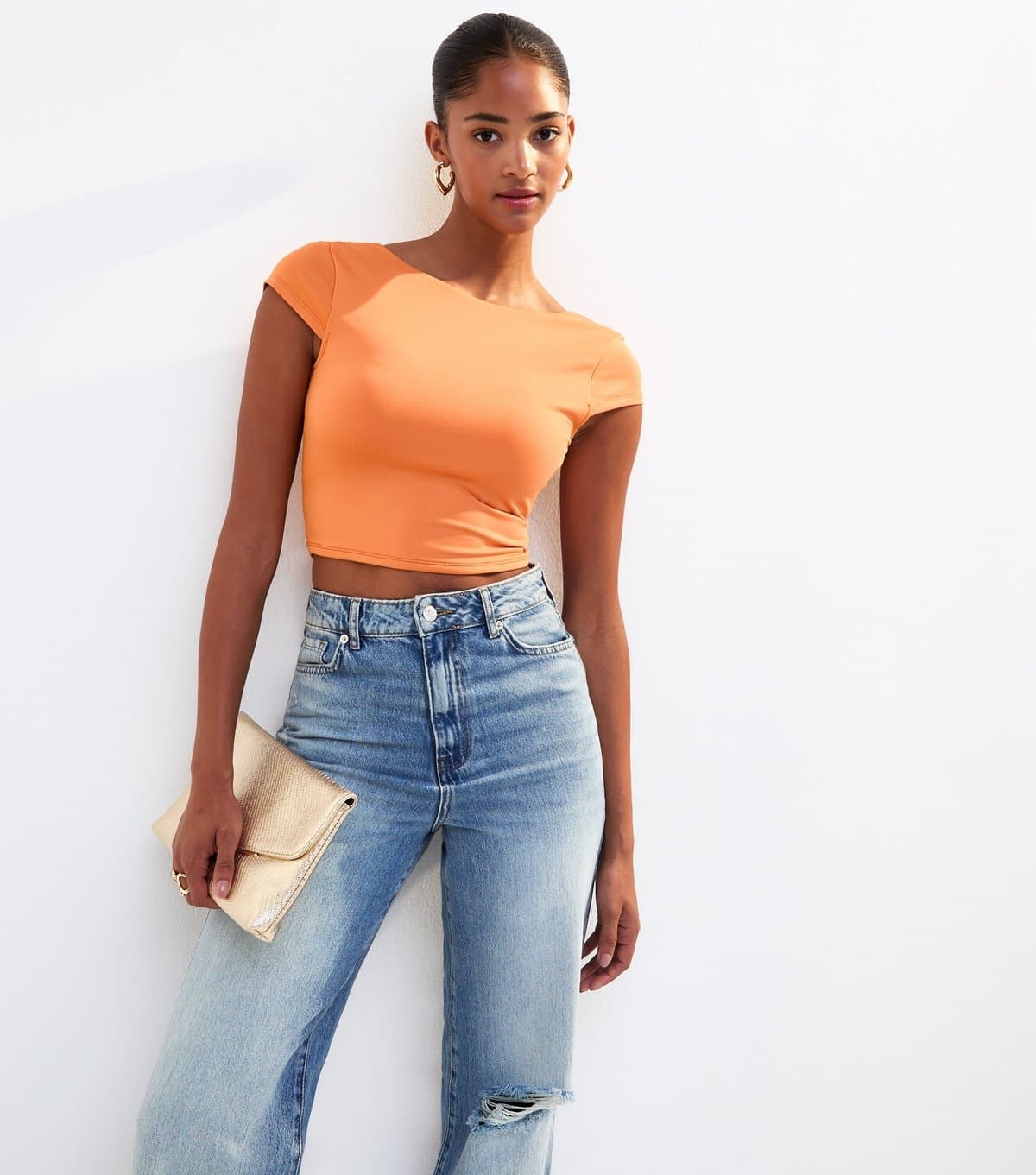 New Look New Look Bright Orange Scoop Back Jersey Cropped T-Shirt