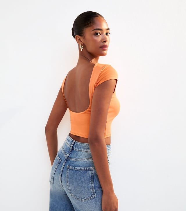 New Look Women's Bright Orange Scoop Back Jersey Cropped T-Shirt New Look - 2