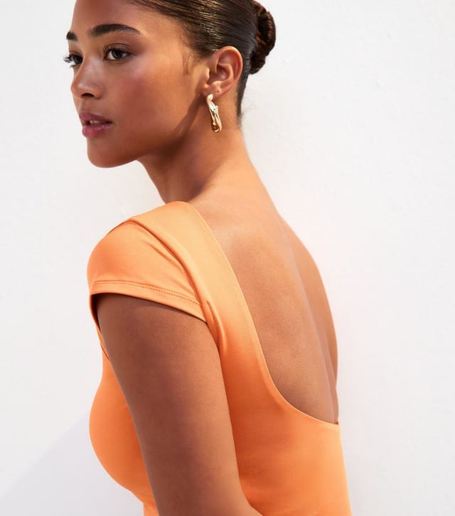 New Look Women's Bright Orange Scoop Back Jersey Cropped T-Shirt New Look - 3