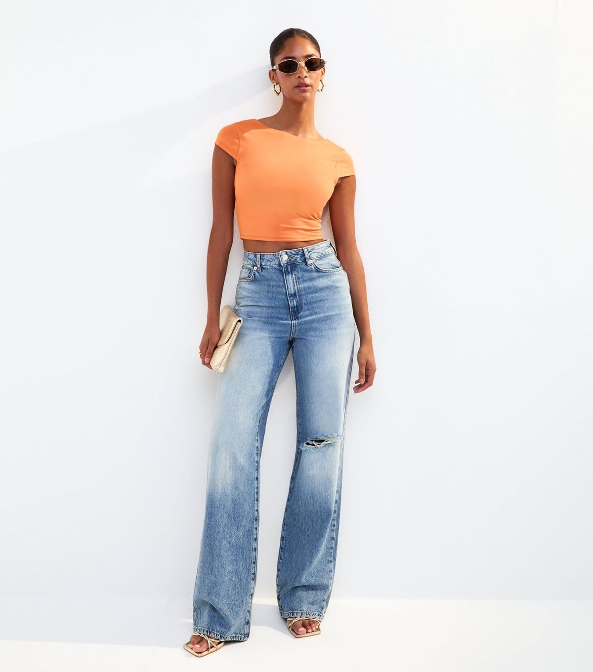 New Look Women's Bright Orange Scoop Back Jersey Cropped T-Shirt New Look - 4