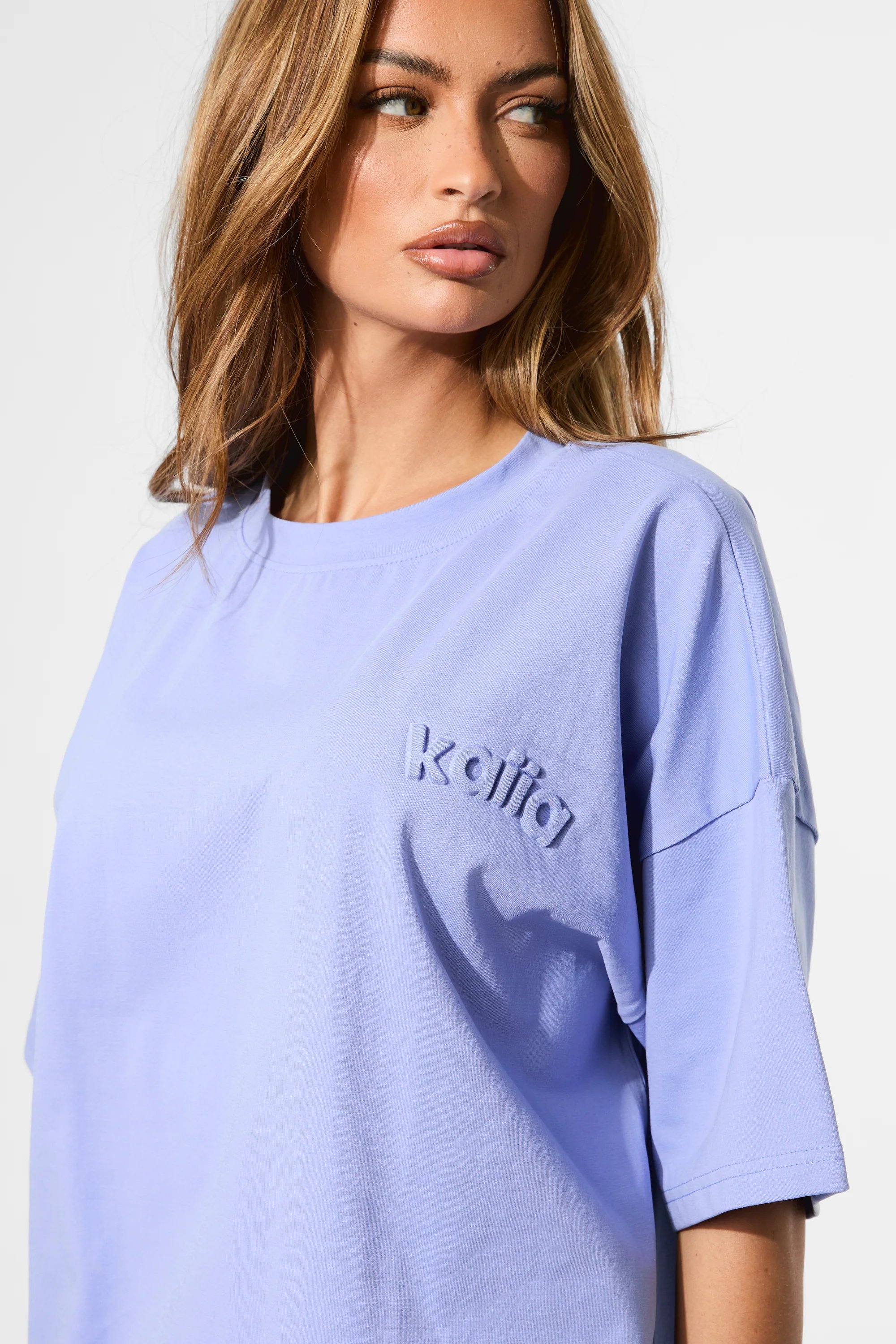 Kaiia Kaiia Embossed Logo Oversized Tee Cornflower Blue - 2