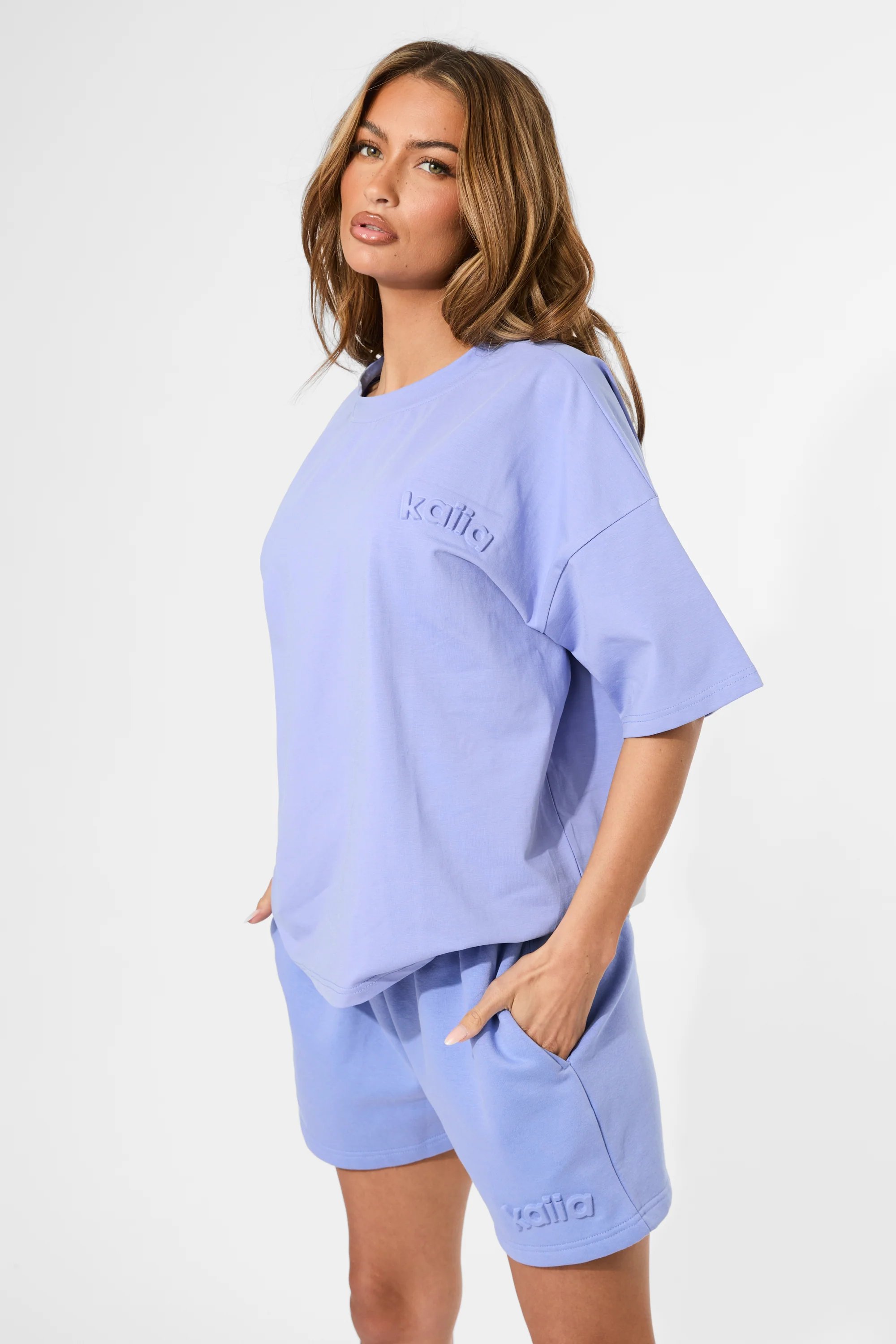 Kaiia Kaiia Embossed Logo Oversized Tee Cornflower Blue - 4
