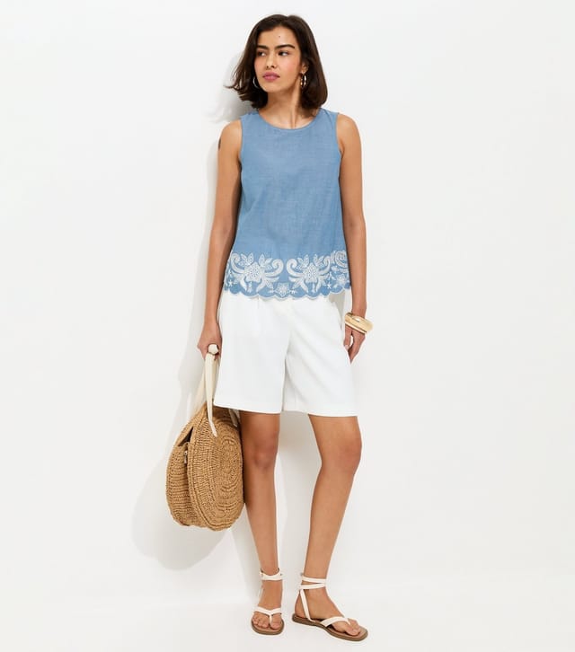 New Look Women's Blue Embroidered Hem Sleeveless Top New Look - 2