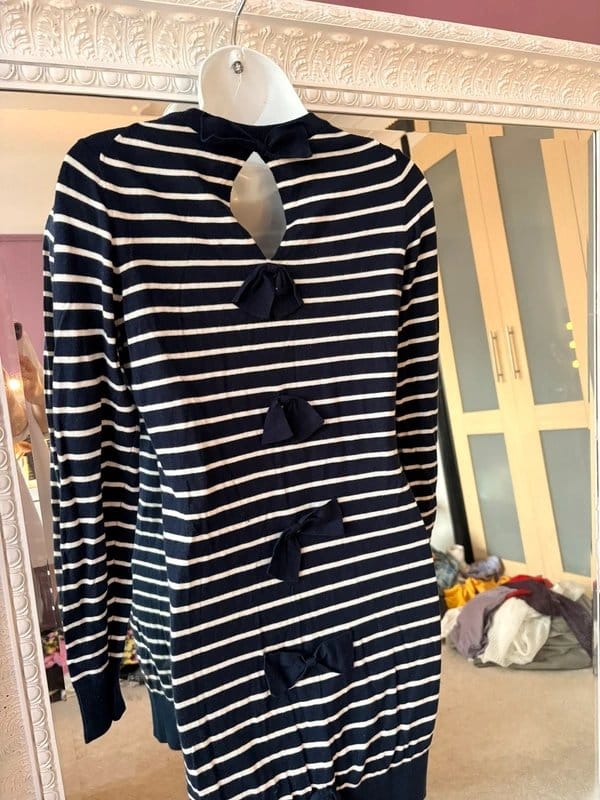 French Connection navy and cream striped knitted jumper dress - 1