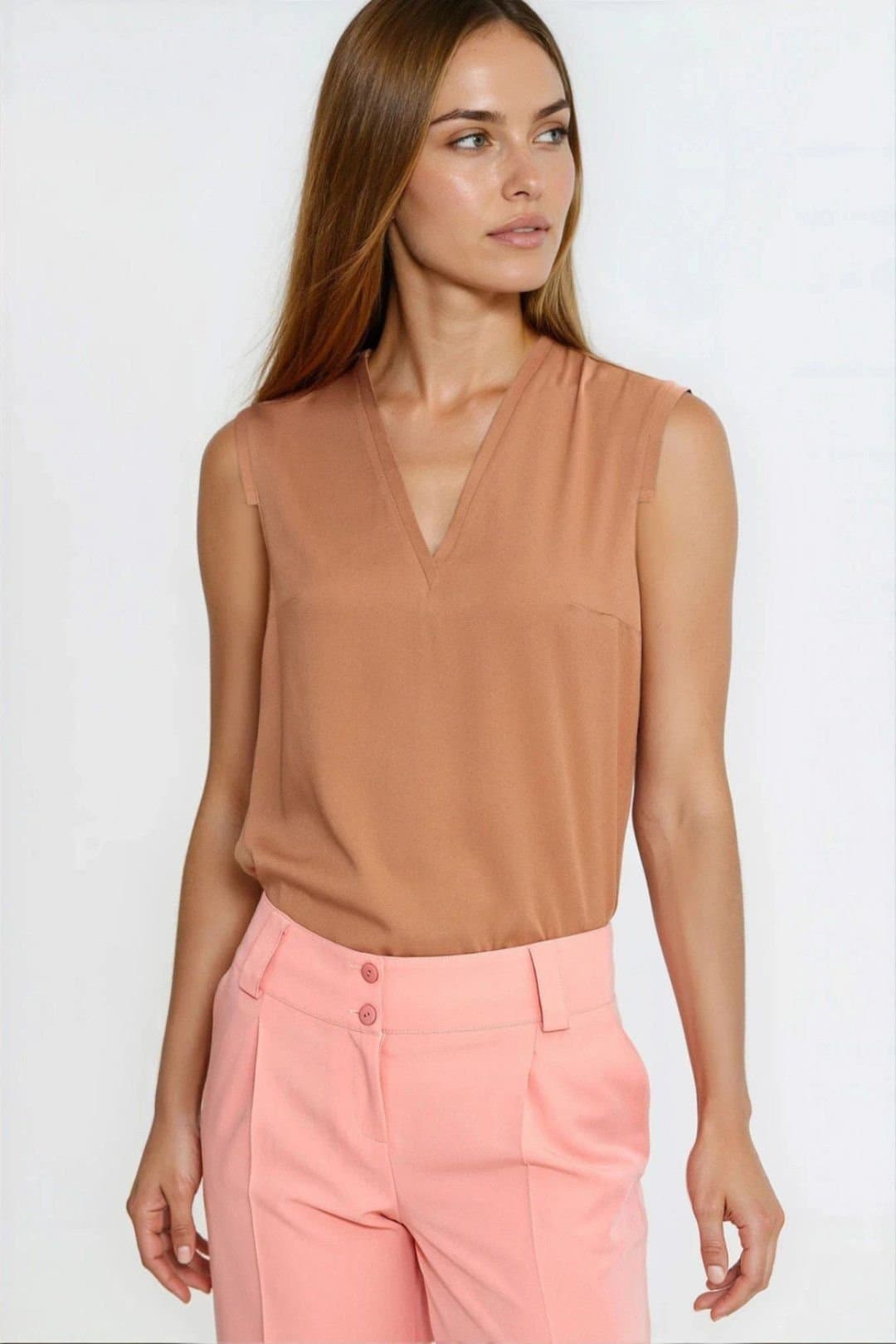 Love Lace Love Lace Brown Viscose V-Neck Sleeveless Blouse