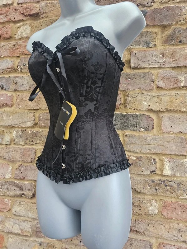 Corset Story Corset Story Black Brocade Frill Hem Steel Boned Burlesque Corset Top Size 6 UK - 1