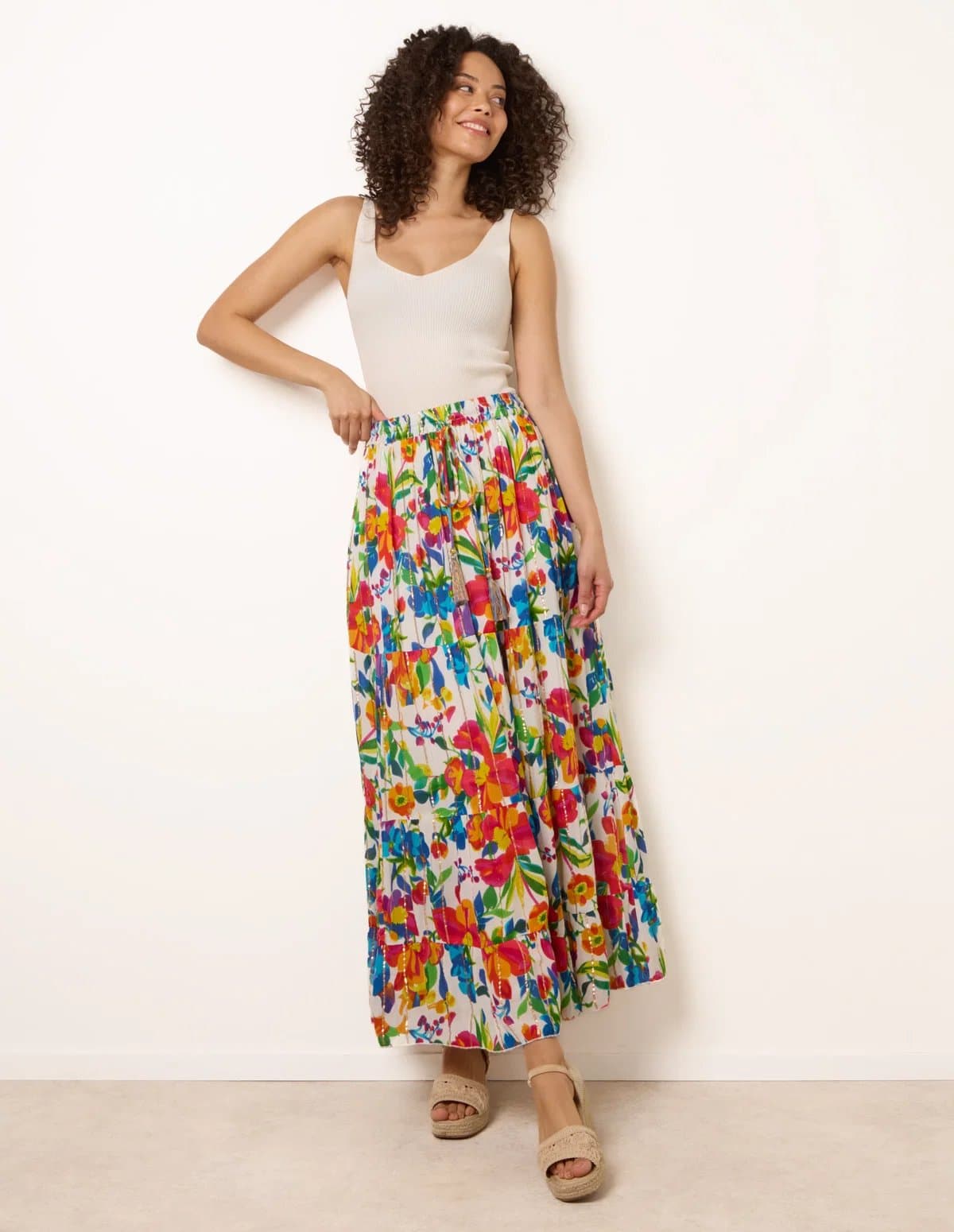 Blue Vanilla Tiered Bright Maxi Skirt