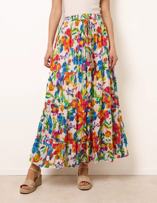 Blue Vanilla Tiered Bright Maxi Skirt - 2