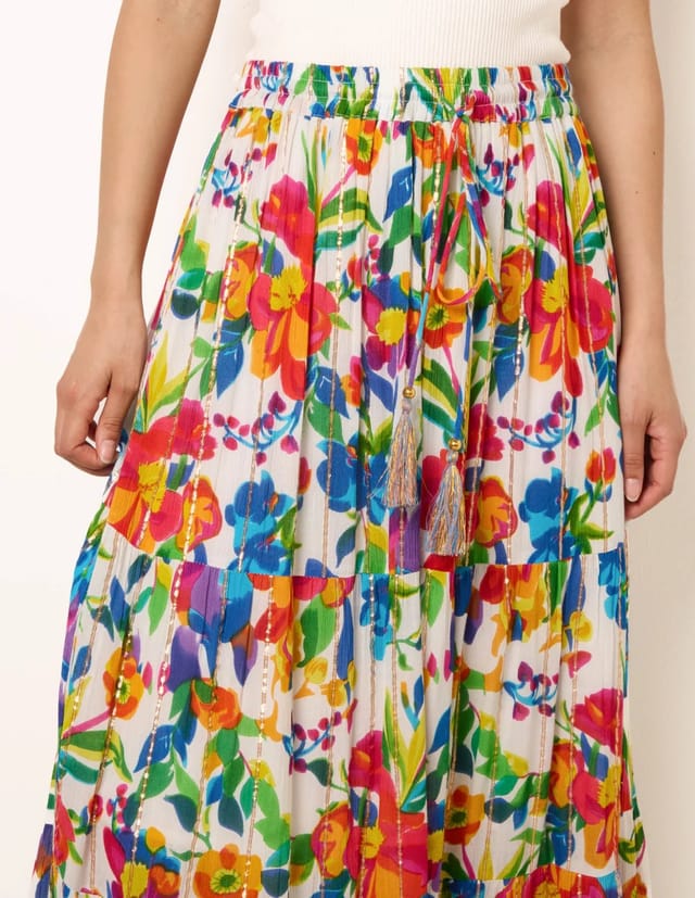 Blue Vanilla Tiered Bright Maxi Skirt - 3