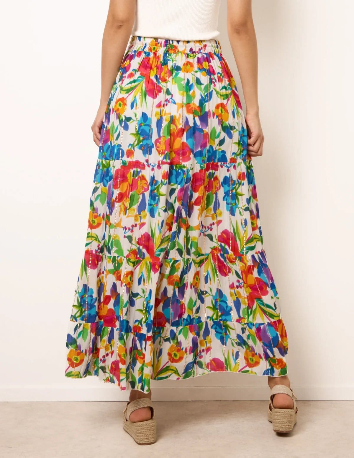 Blue Vanilla Tiered Bright Maxi Skirt - 4