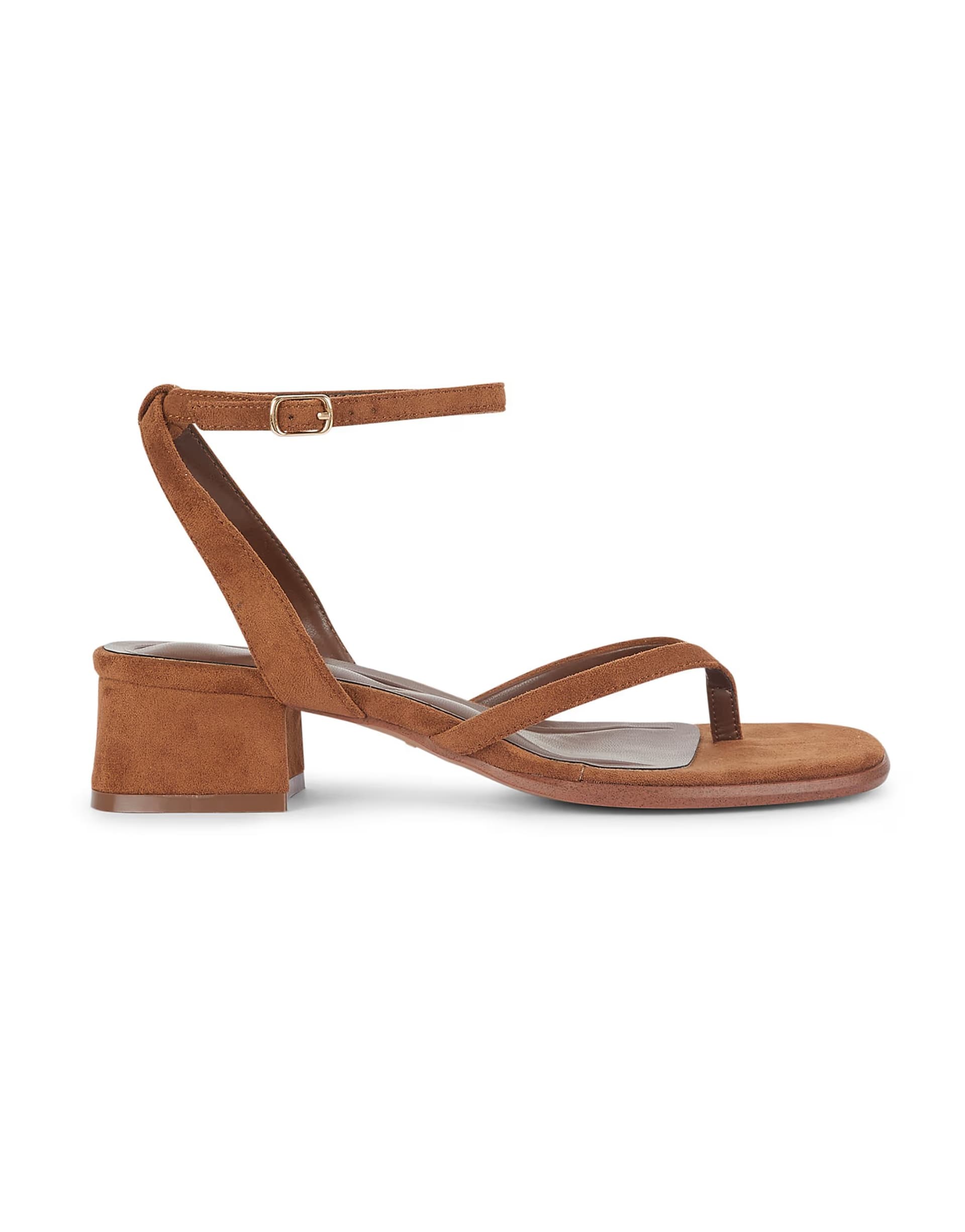 ASOS SEQWL Strappy block heel sandals open toe with ankle strap in tan