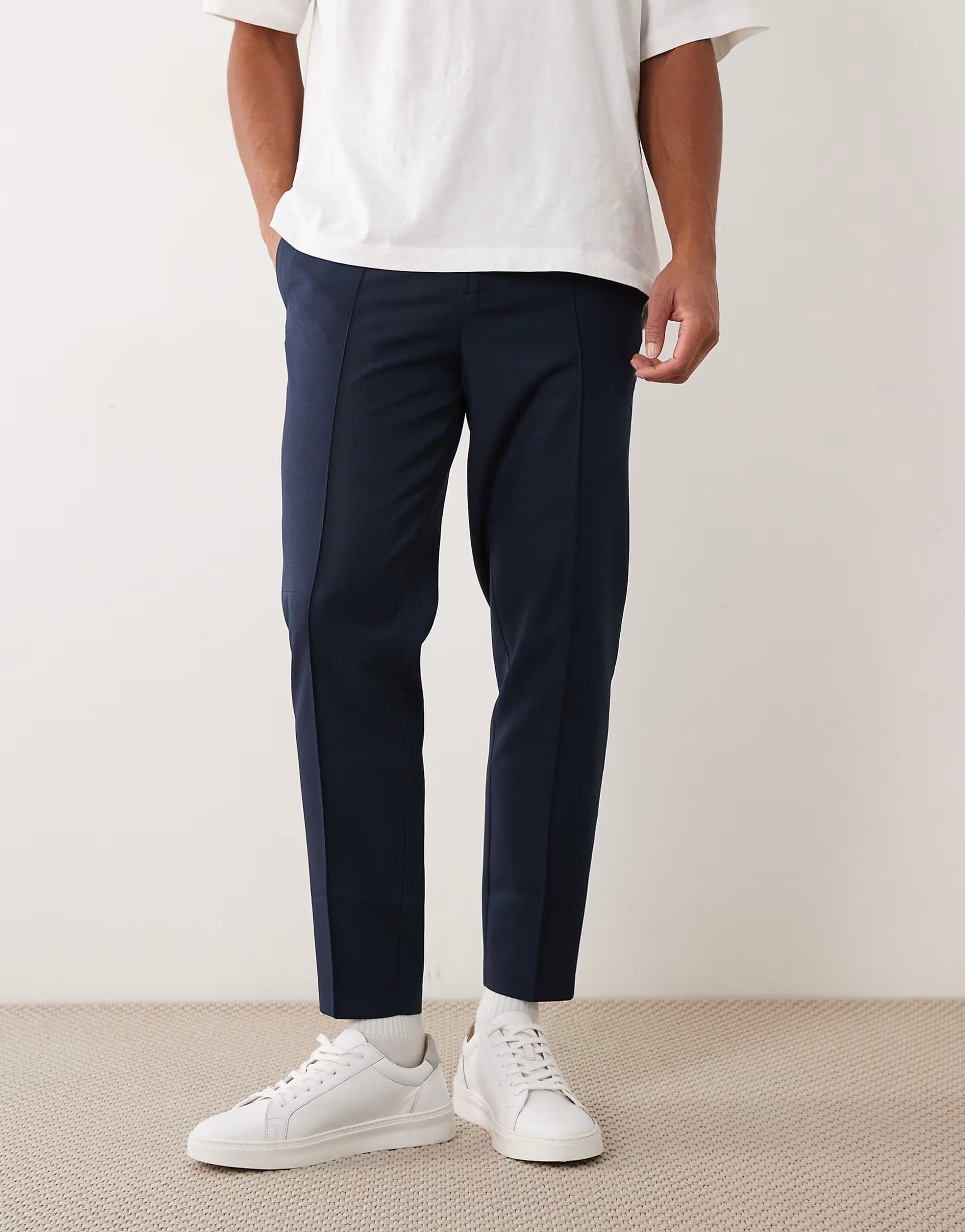 ASOS ASOS DESIGN tailored tapered trousers in navy washable wool