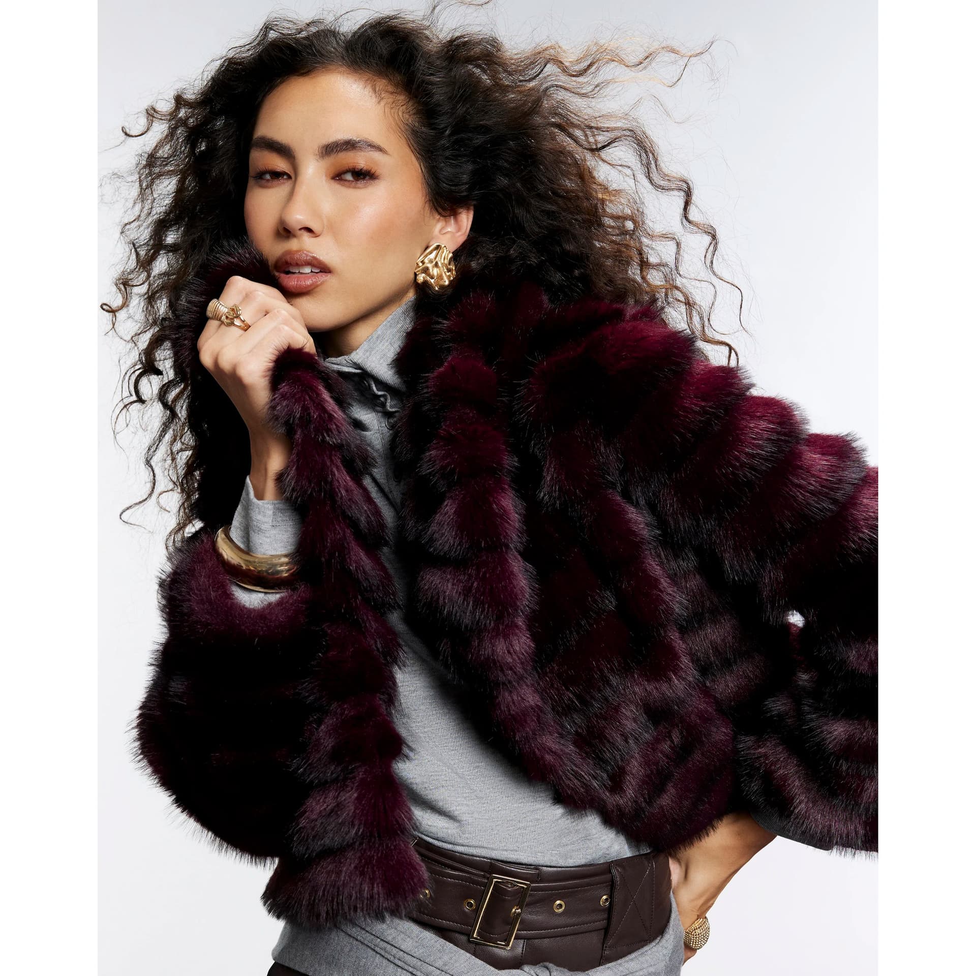 River Island River Island Womens Purple Short Faux Fur Coat