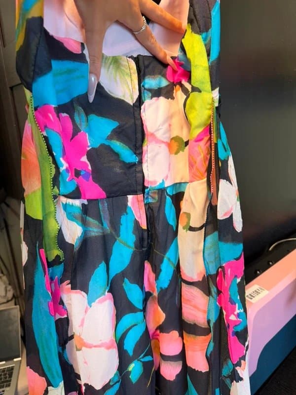 Bards BARD'S Vintage Colorful Floral Halter Maxi Dress with Back Bow – Size M