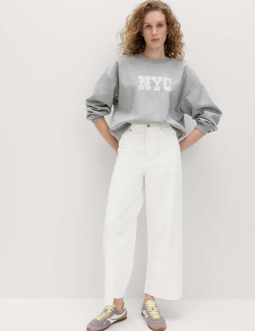 Marks & Spencer M&S High Waisted Wide Leg Cropped Jeans Soft White - 1