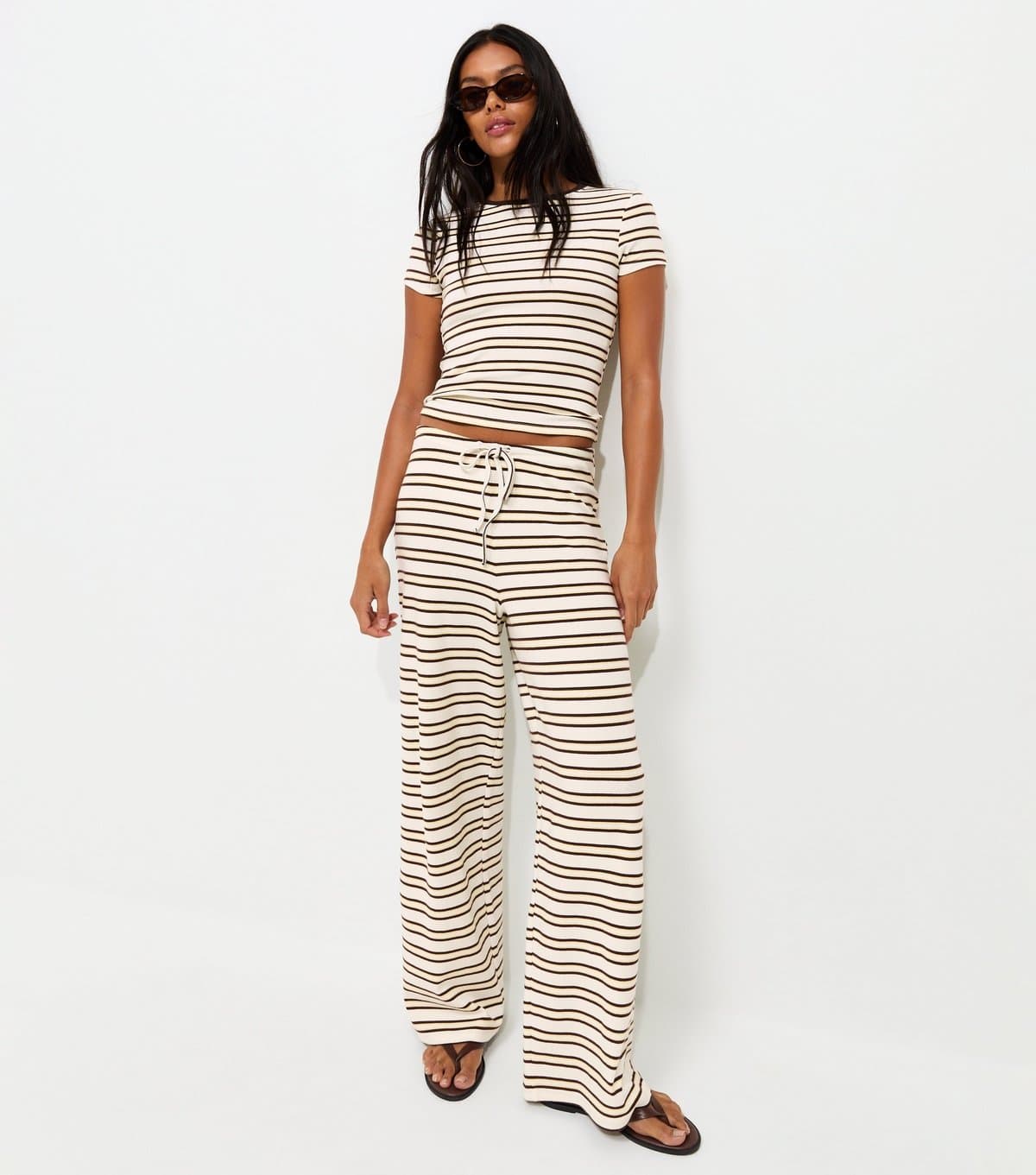 New Look Women's Yellow Cotton Rich Striped Wide Leg Trousers New Look