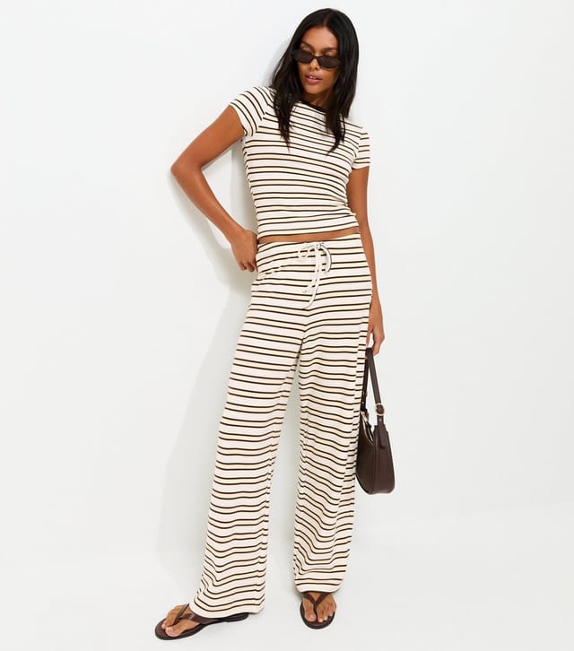 New Look Women's Yellow Cotton Rich Striped Wide Leg Trousers New Look - 3