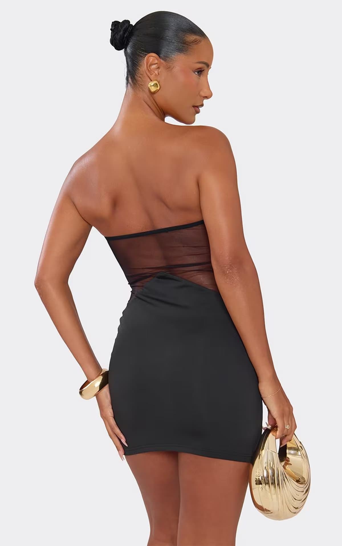 EGO Bandeau Mesh Panel Mini Dress In Black., Women's Size UK 6