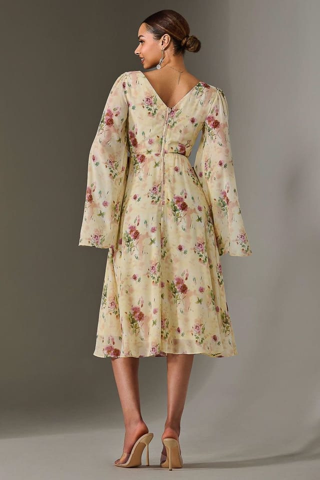 Jolie Moi Jolie Moi Women's Chiffon Split Sleeve Midaxi Dress in Yellow - 2