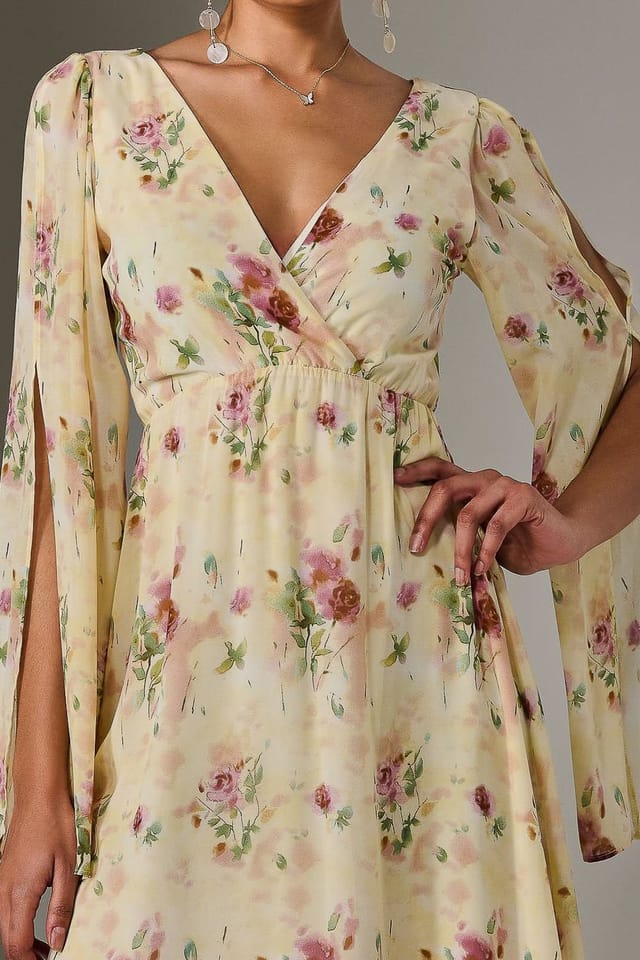 Jolie Moi Jolie Moi Women's Chiffon Split Sleeve Midaxi Dress in Yellow - 3