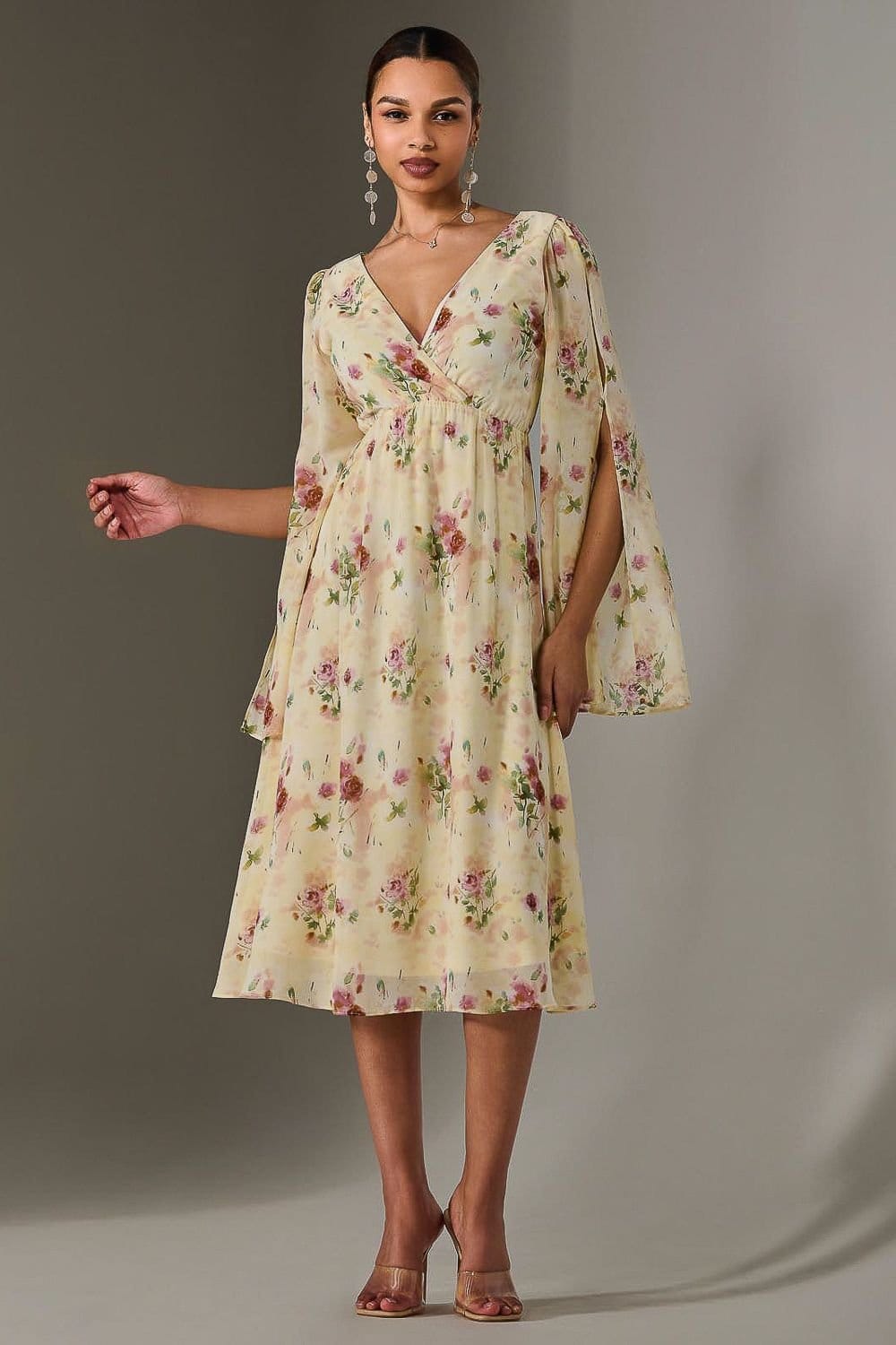 Jolie Moi Jolie Moi Women's Chiffon Split Sleeve Midaxi Dress in Yellow - 4