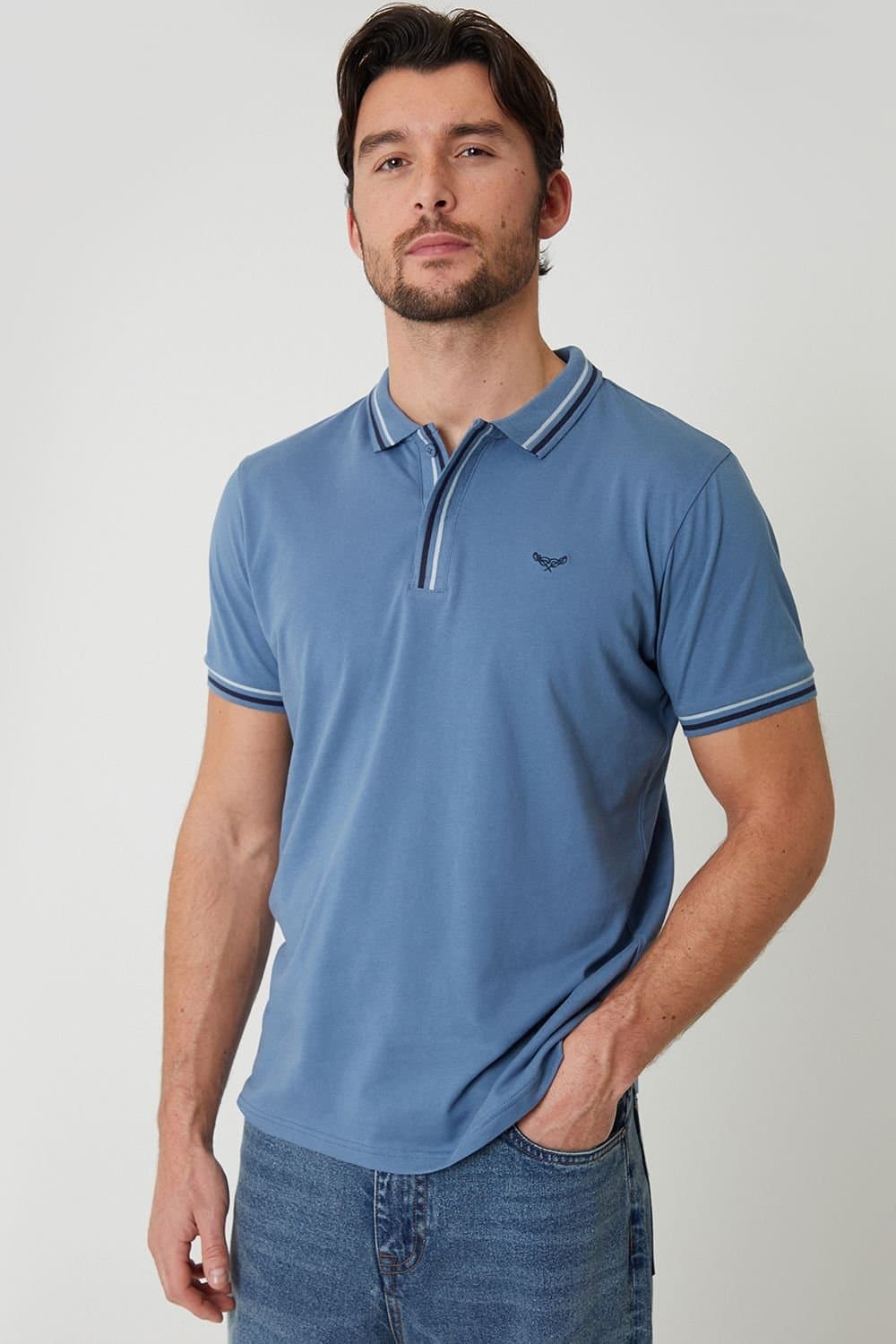 Threadbare threadbare Men's Contrast Tipping Cotton Jersey Polo Shirt in Blue