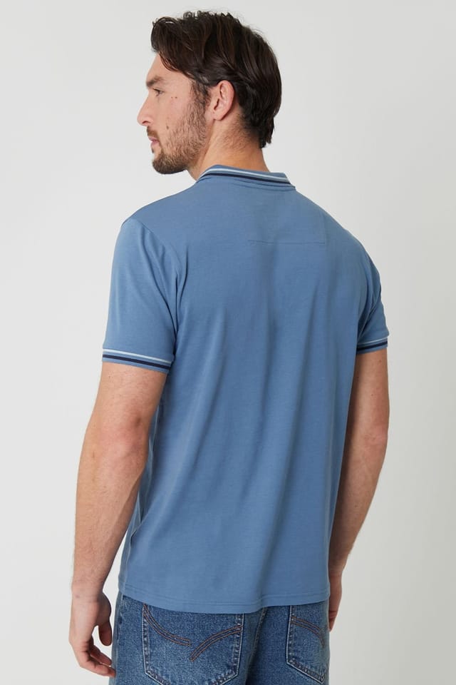 Threadbare threadbare Men's Contrast Tipping Cotton Jersey Polo Shirt in Blue - 2