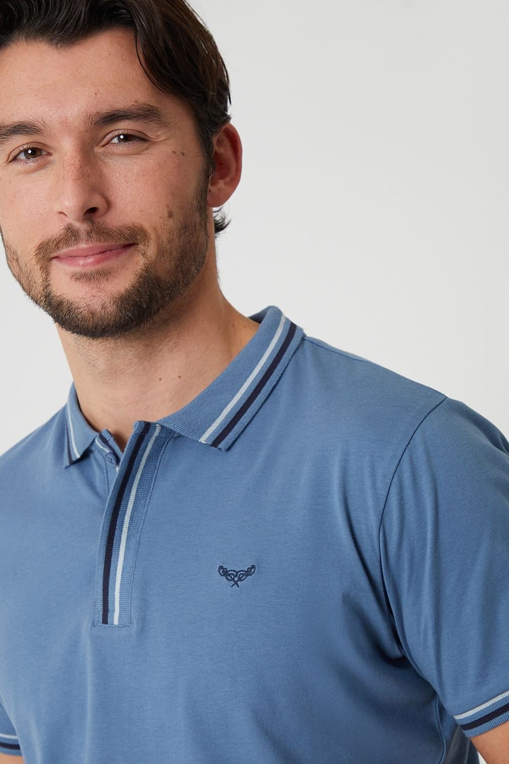 Threadbare threadbare Men's Contrast Tipping Cotton Jersey Polo Shirt in Blue - 4