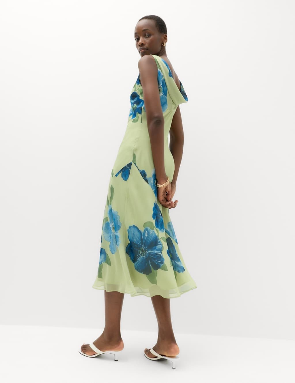 Marks & Spencer M&S Floral Round Neck Midi Column Dress Green Mix