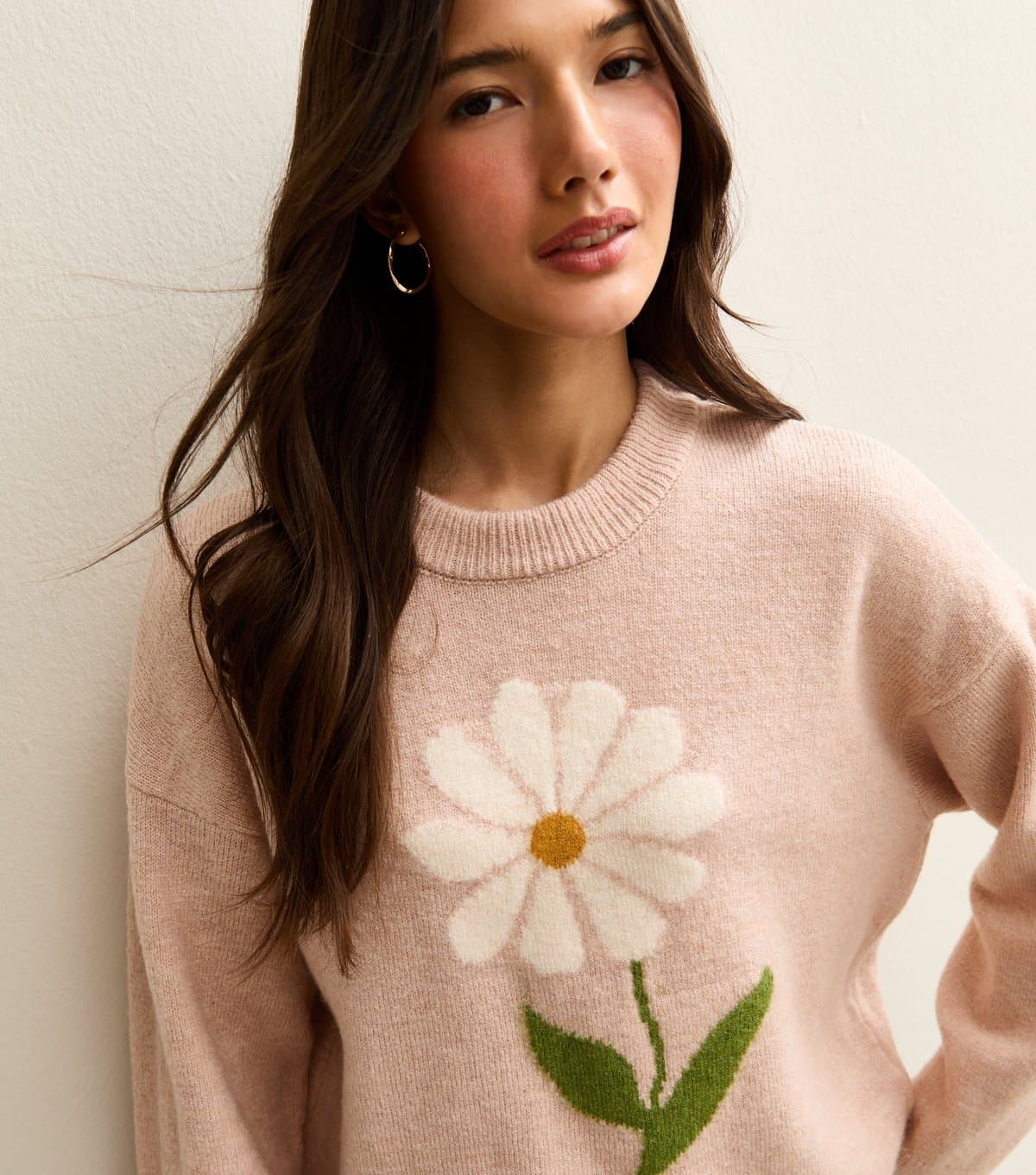 New Look Women's Light Pink Daisy Midweight Knit Jumper New Look