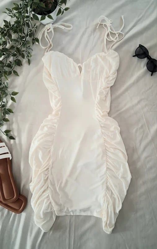 ASOS ASOS Luxe Warm White Ruched Bodycon Dress – Size UK 10 (Elegant Occasion Wear)