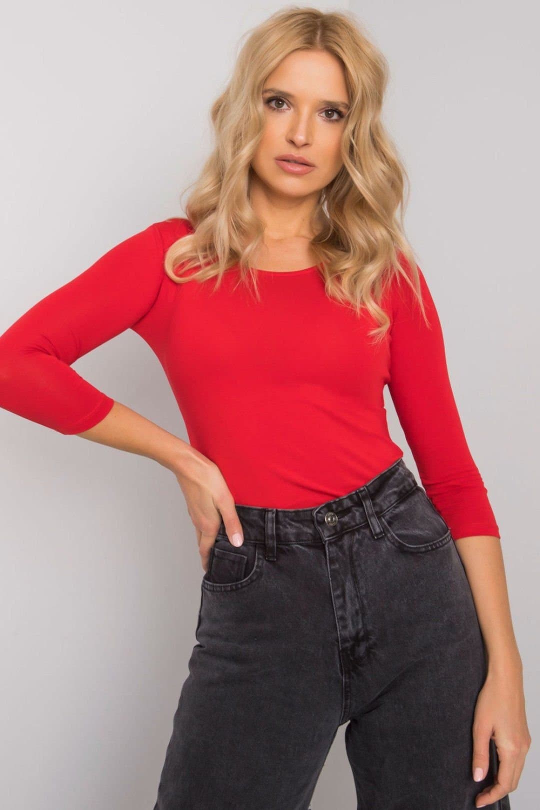 Love Lace Love Lace Red 3/4 Sleeve Cotton Elastane Blouse