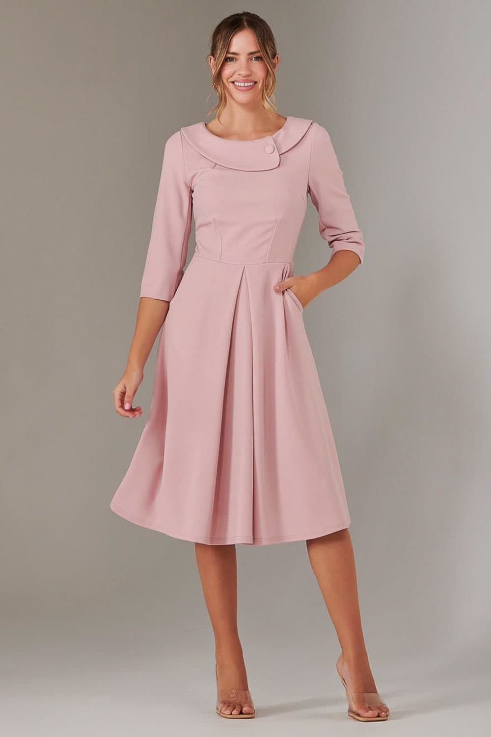 Jolie Moi Jolie Moi Women's Sloan 3/4 Sleeve Midi Dress in Dusty Pink
