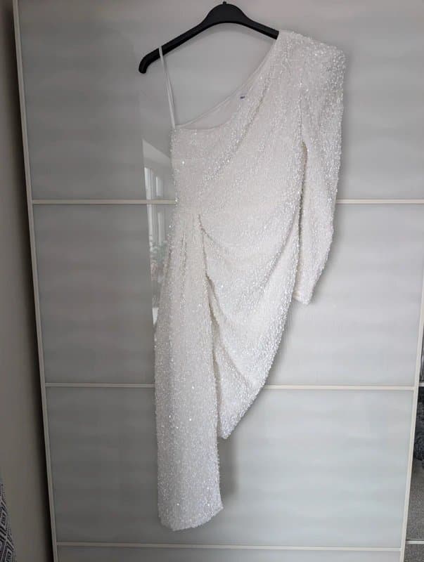 ASOS ASOS luxe white sequin one shoulder dress size 10