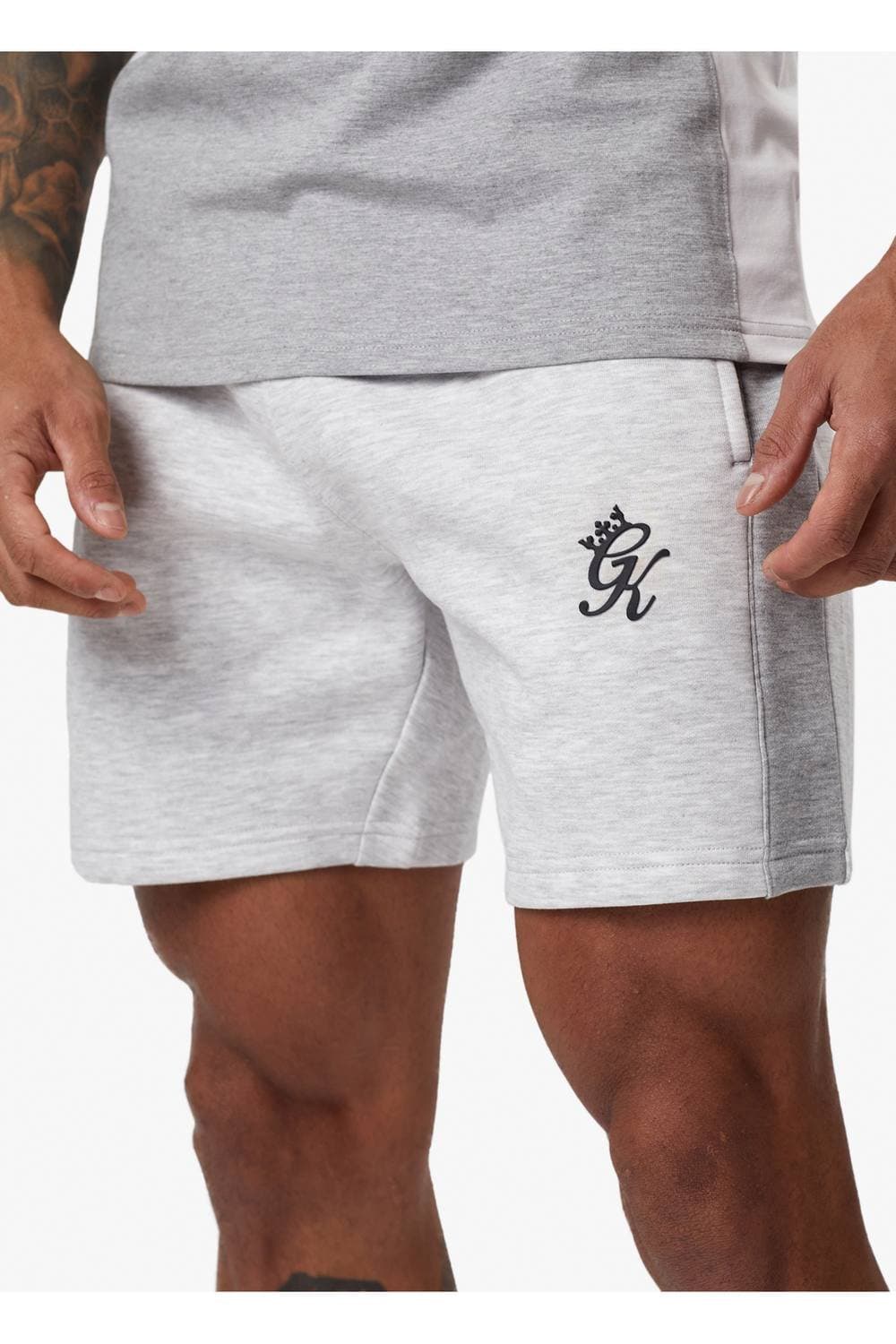 Gym King GYM KING Men's Contrast Panel Short Snow Marl/ Grey Marl/ White