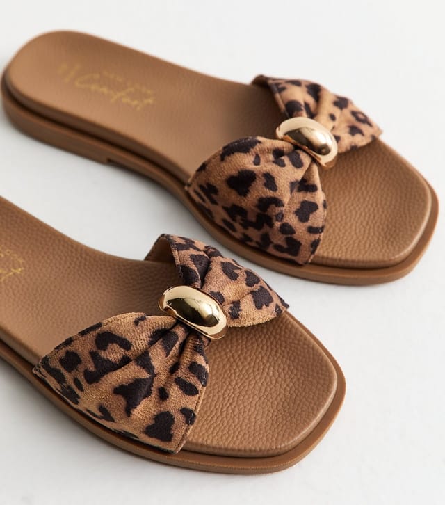 New Look Women's Wide Fit Brown Animal Print Flat Mule Sandals Vegan New Look - 3